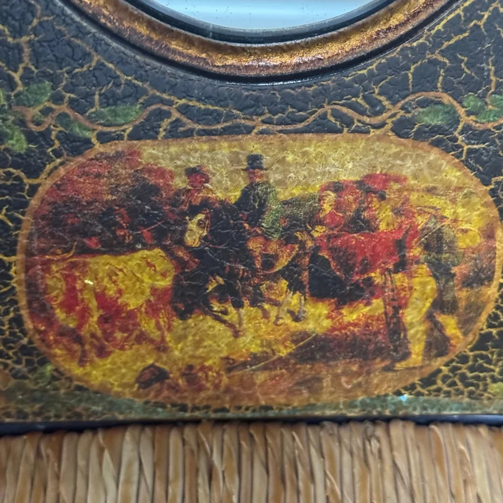 Decorative Oval Mirror with a Hand-painted, Crackled Finish Frame